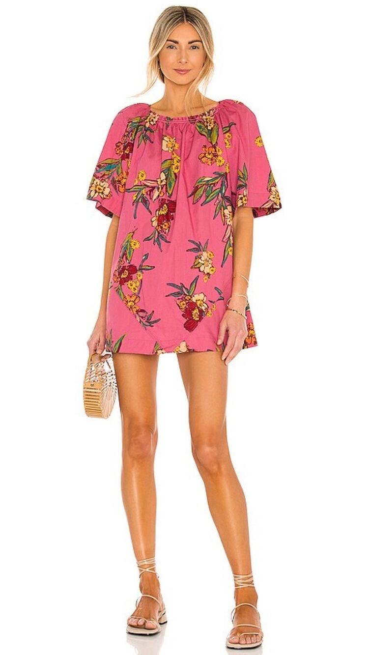 Free People Jodie tropical floral pink tunic dress Boho NWT size Medium resort
